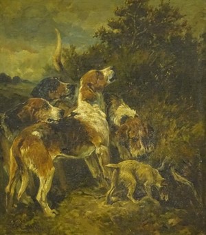 3003 John Emms (1843-1912). Hounds and a terrier