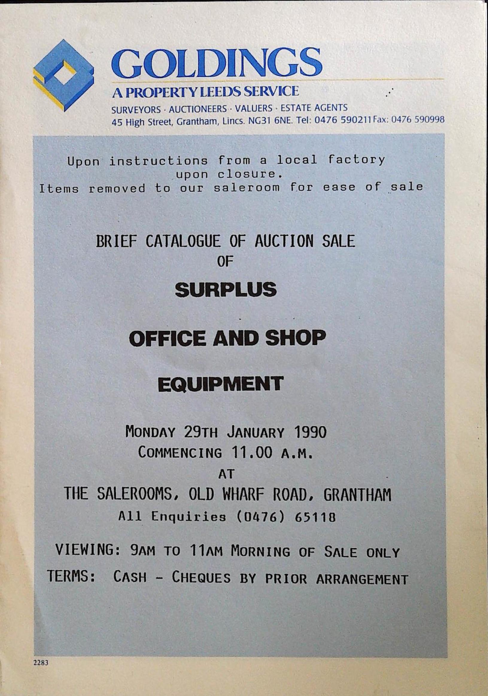 Brief Catalogue of Auction Sale of Surplus Office and Shop Equipment Image