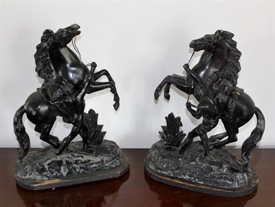 Country House Sale Lot 55a After Coustou . A Pair Of Late 19th C Bronze Marley Groups Of Horses With Attendants