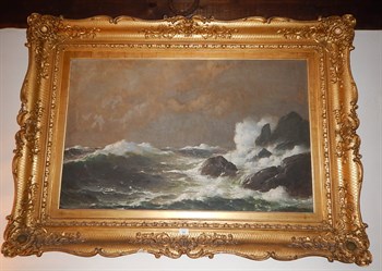 151 Lars Laurits Haaland (1855-1938) Norwegian. Seascape in heavy coastal waters