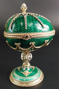 15 A Fabergé silver and green guilloche enamel egg