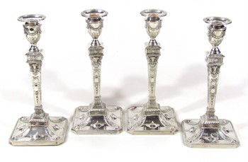 Lot 1010 A cased set of four Victorian silver candlesticks, by Martin Hall & Co