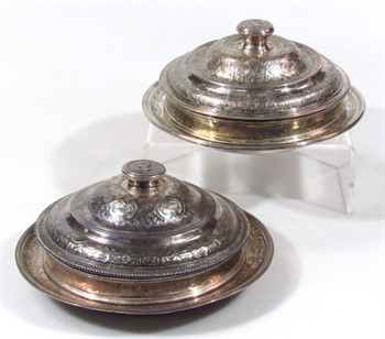 lot 1036 19thC Continental food warmers with Victorian silver removable bands, by Garrards