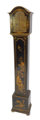 Lot 2 An Asprey of London black japanned lacquer grandmother clock