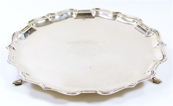 Lot 1 A George V silver salver, by Mappin & Webb